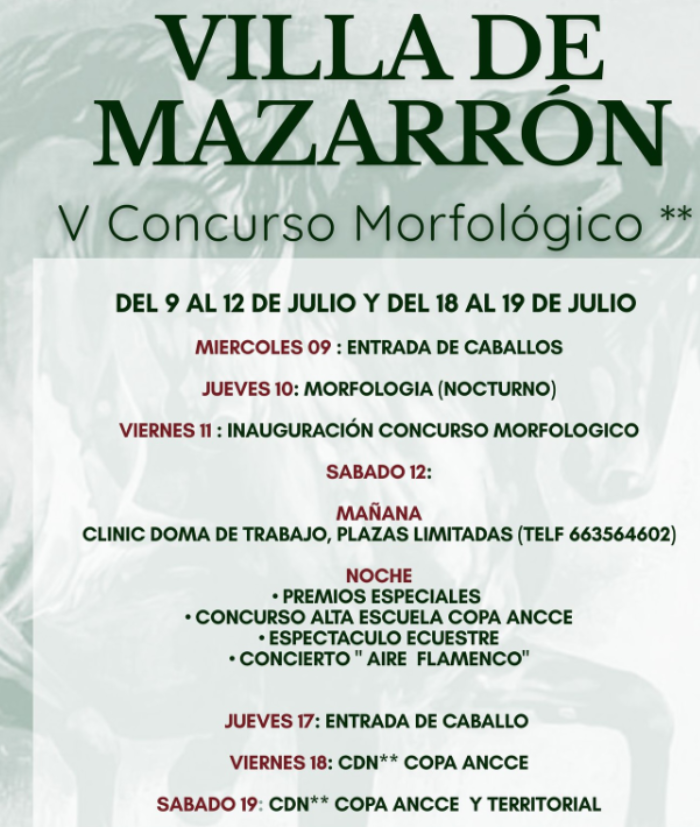 V CONCURSO MORFOLÓGICO DE LA VILLA DE MAZARRÓN V CONCURSO MORFOLÓGICO DE LA VILLA DE MAZARRÓN