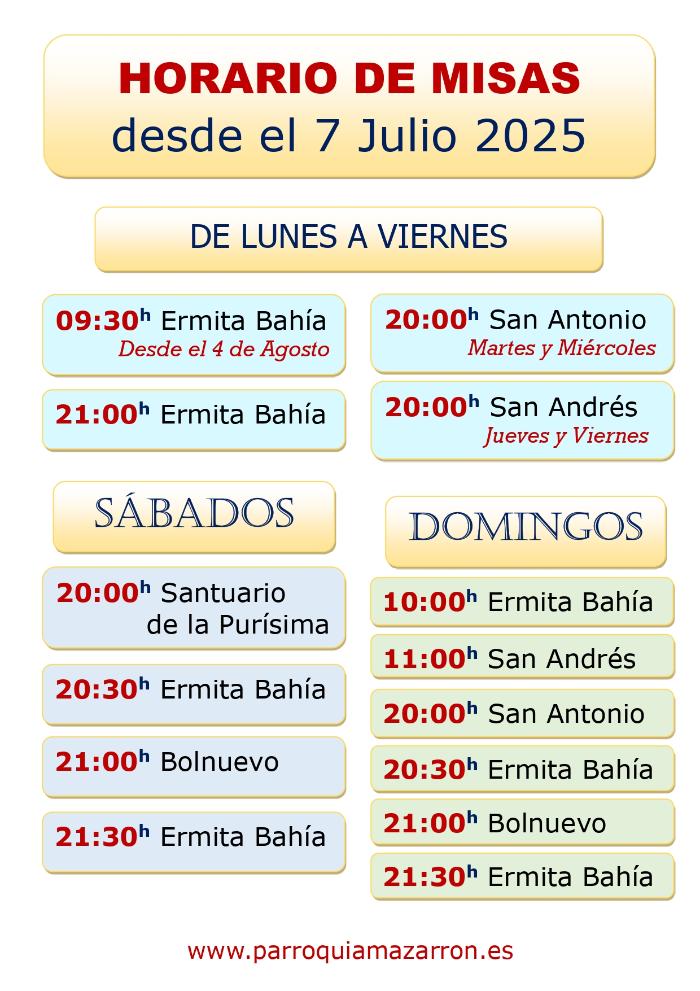 HORARIO DE MISAS MAZARRÓN HORARIO DE MISAS MAZARRÓN