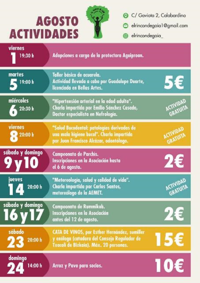 Actividades de agosto Rincón de Gaia Actividades de agosto Rincón de Gaia