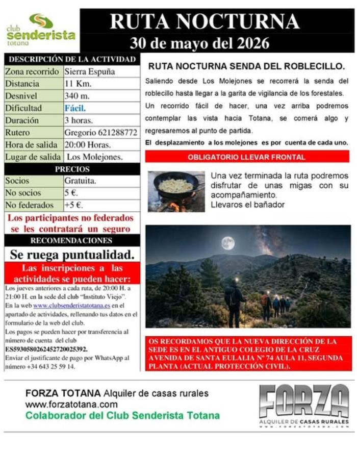 Ruta nocturna del club senderista de Totana