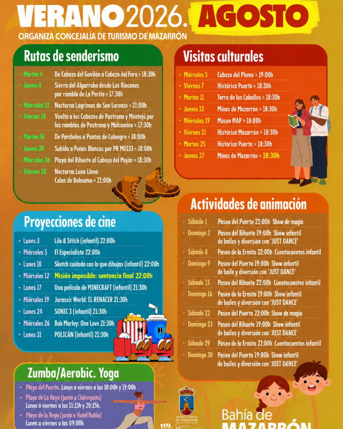 Programaci�n tur�stica verano 2026. agosto en Mazarr�n