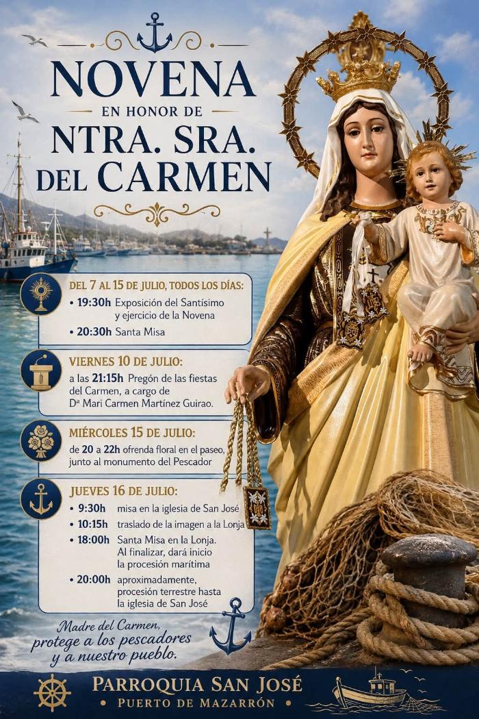 Actos religiosos y oficiales Programados en honor a nuestra se�ora del Carmen, organizados por la parroquia san jos� de puerto de Mazarr�n.
