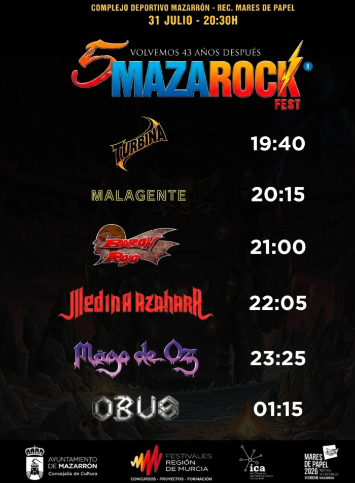 Horarios confirmados para el mazarock Fest