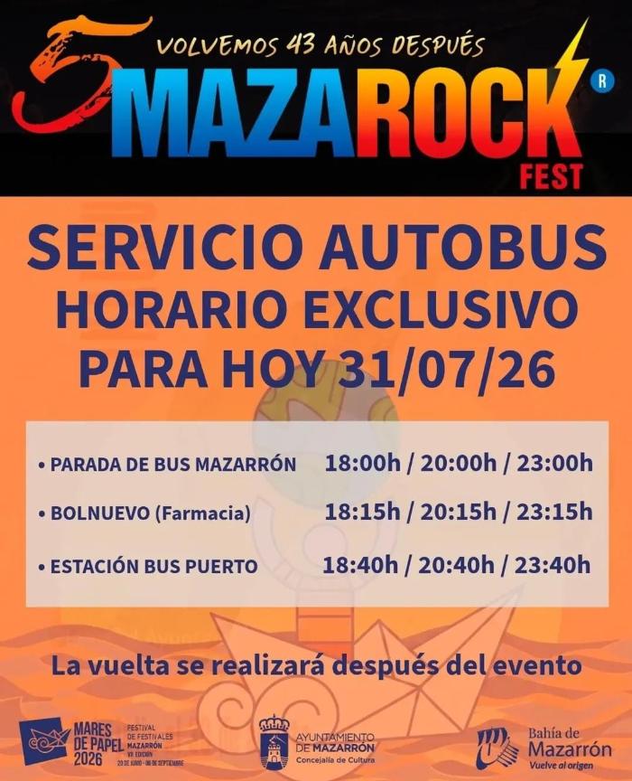 Servicio especial de autob�s para asistir al mazarock Fest